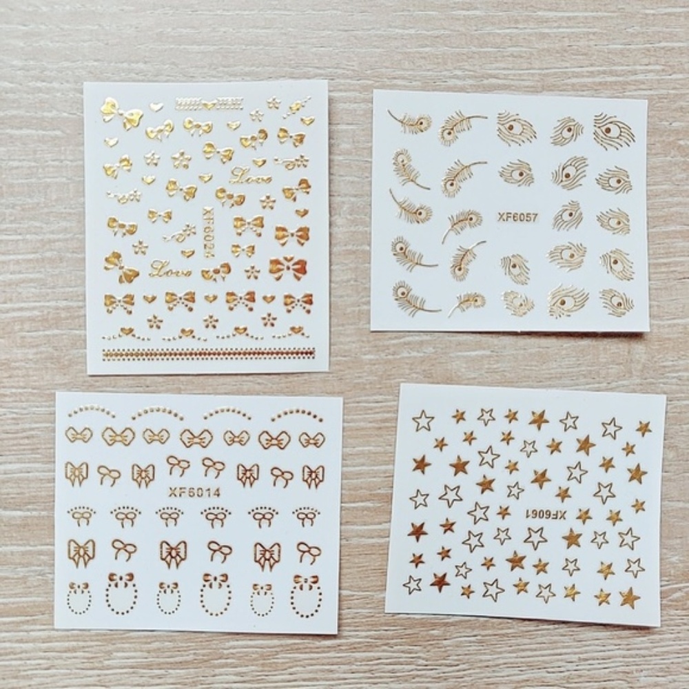 Bundle of 4 Kawaii Gold Nail Decals Stickers